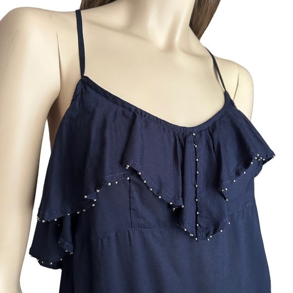 Free People Navy 100% Rayon Peplum Boho Top Tank Shirt Blouse Ruffles Metal XS-S - Picture 3 of 12